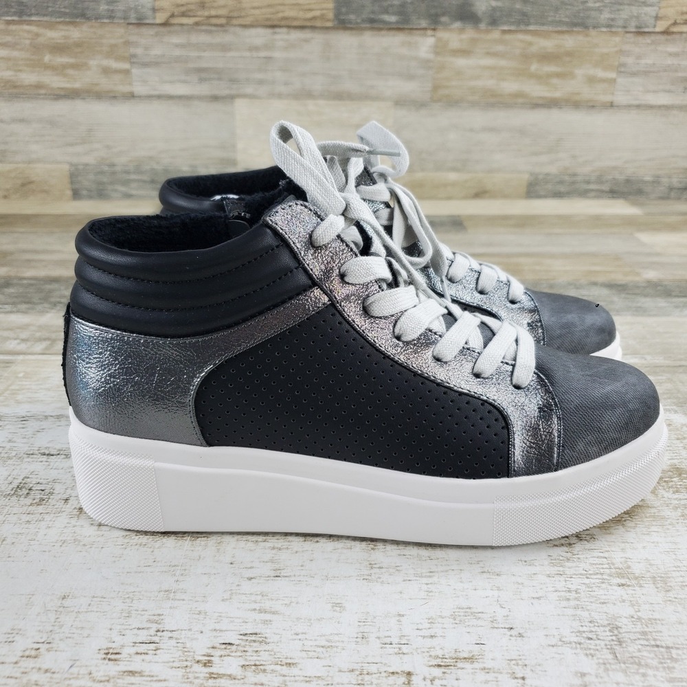 Yellow Box Espaloma Womens Fashion Shoes Sz 8.5 M Black Silver Lace-Up Sneakers